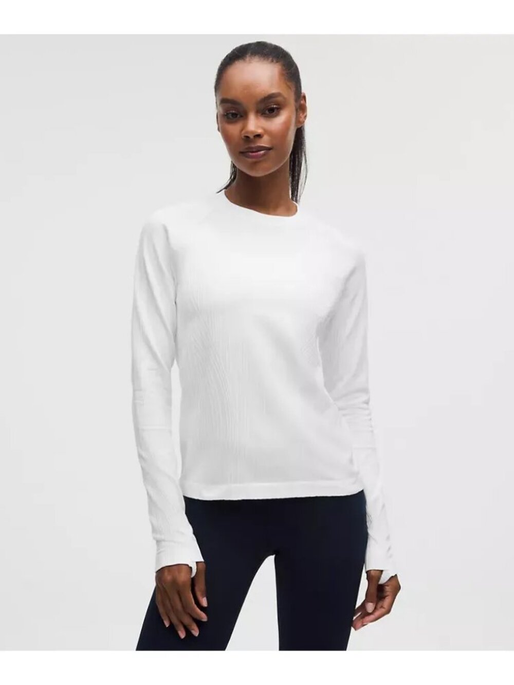 Lululemon Rest Less Pullover Contour Variegated Rib White Slim Fit Hip Length